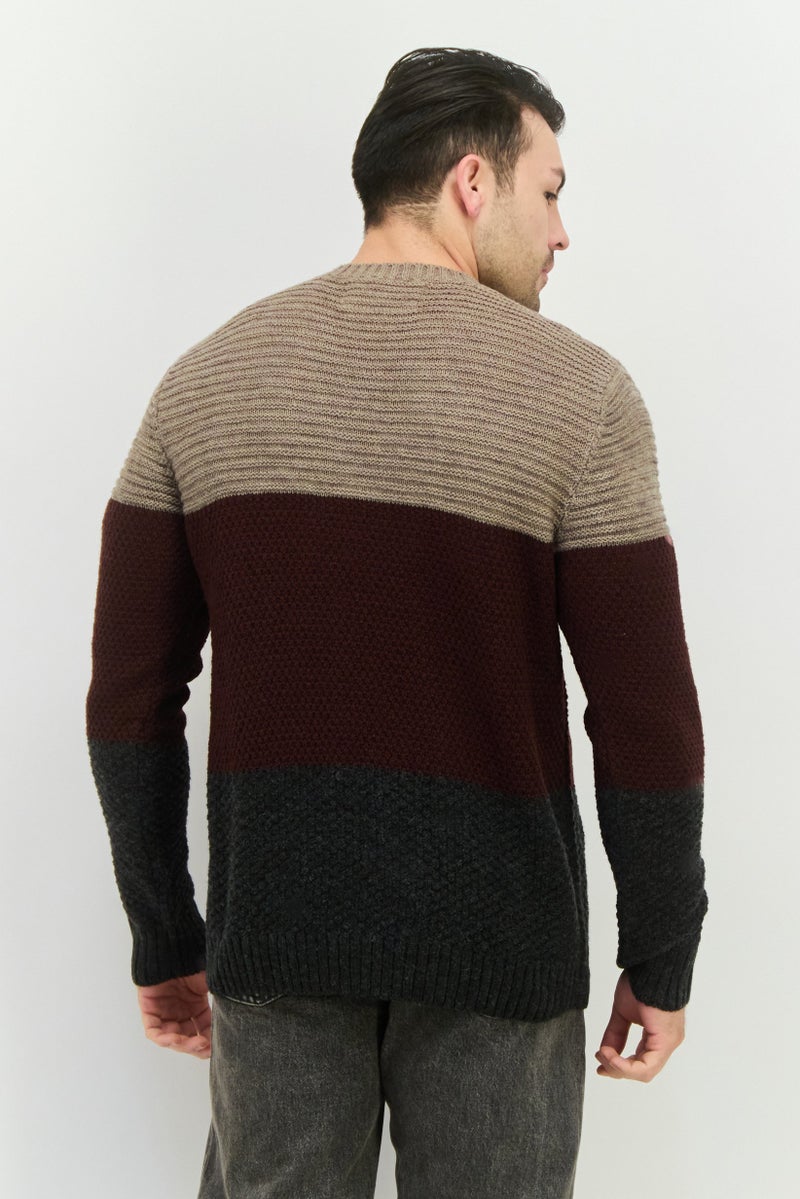 Sorbino Men Ribbed Neck Colorblock Sweater, Charcoal - Image 3