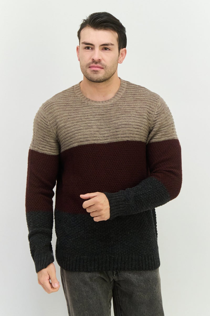 Sorbino Men Ribbed Neck Colorblock Sweater, Charcoal - Image 1