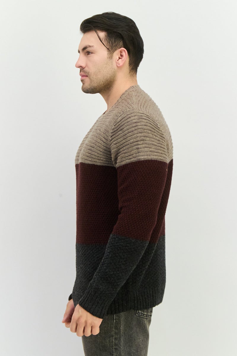 Sorbino Men Ribbed Neck Colorblock Sweater, Charcoal - Image 4