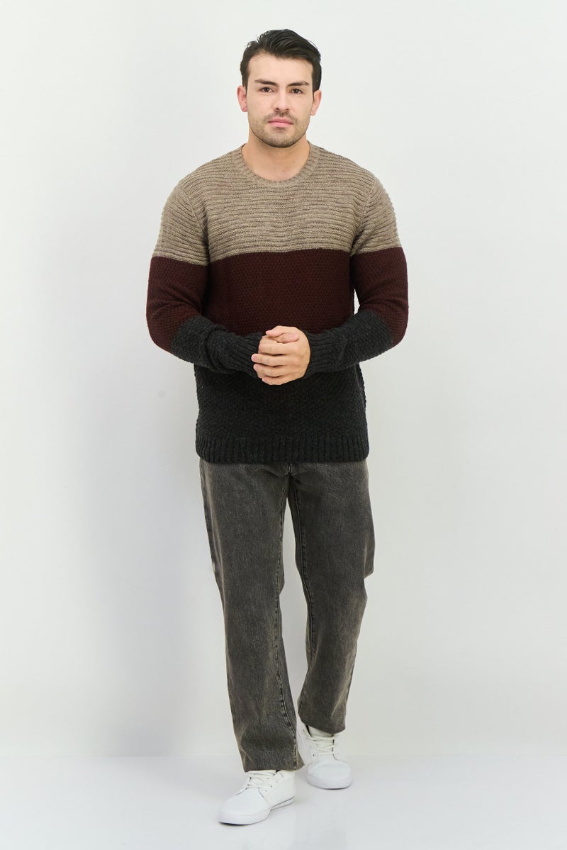 Sorbino Men Ribbed Neck Colorblock Sweater, Charcoal - Image 2