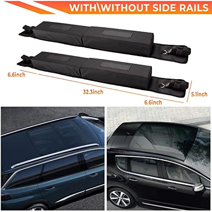 rayihni Zone Tech Soft Roof Rack Pads Heavy Duty, Use with or Without Cross Bar, Non-Slip, Use for Kayak, Surfboard, Canoe, and More (1 Set) - Image 3