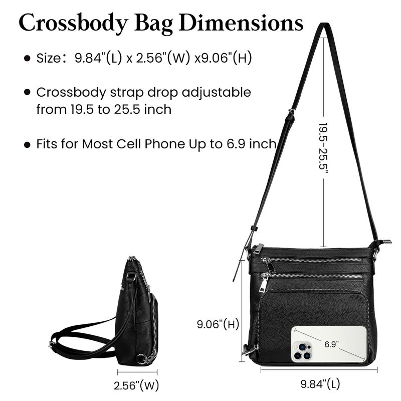 befen Black Genuine Leather Crossbody Purses for Women, Ladies Anti-Theft Medium Crossbody Shoulder Bags with Built in RFID Blocking Wallet - Image 5
