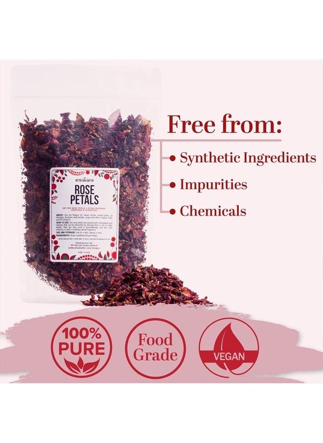 Better Shea Butter - Dried Rose Petals | Edible, Biodegradable | Bulk Size | Make Rose Tea, Rose Water for Cooking | Use in Candle and Soap Making, Flower Bath | Flowers for Weddings | 4 oz by Better Shea Butter - Image 1
