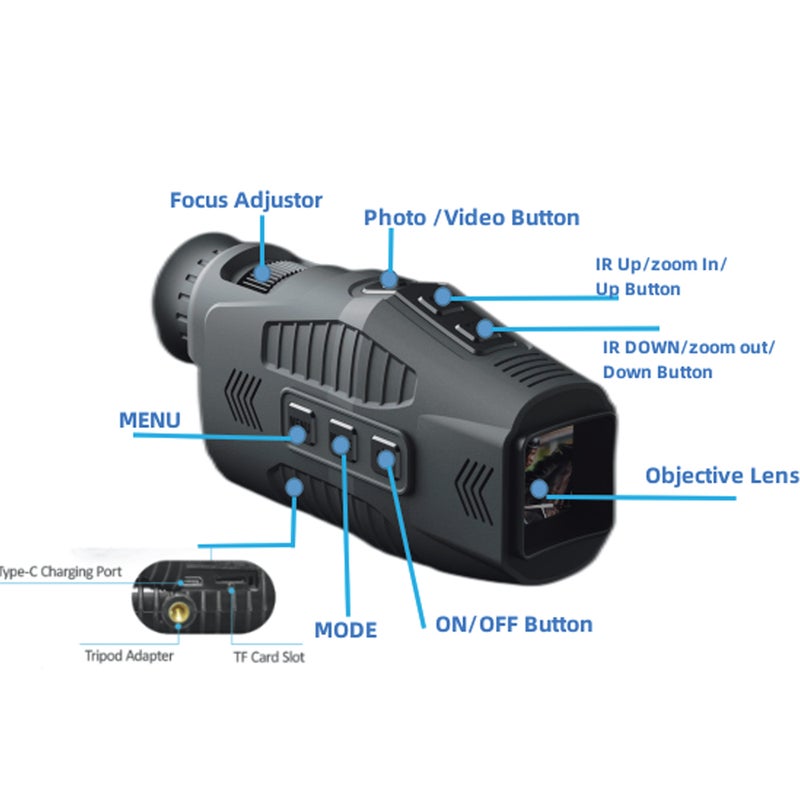 Infrared Night-Vision Device 32G Memory Card Day & Night Use Portable Monocular - Adjustable 7-Level 850nm Infrared Light 1.54 Inch TFT Screen Night-Vision Monocular for Outdoor Observation Hunting Tr - Image 2