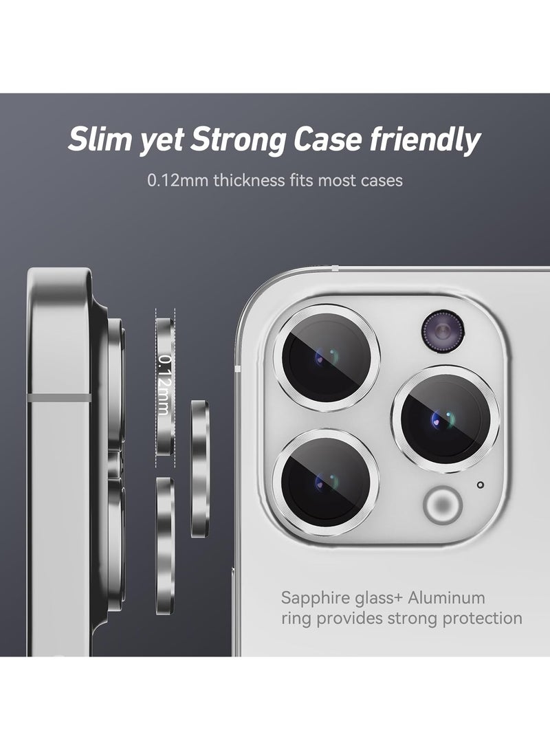 واقي عدسة الكاميرا لملحقات آيفون 14 برو/14 برو ماكس، غطاء حماية للشاشة من الزجاج المقوى 9H مع حلقات معدنية فردية، مناسب للحافظات، مضاد للخدش (فضي) - Image 3