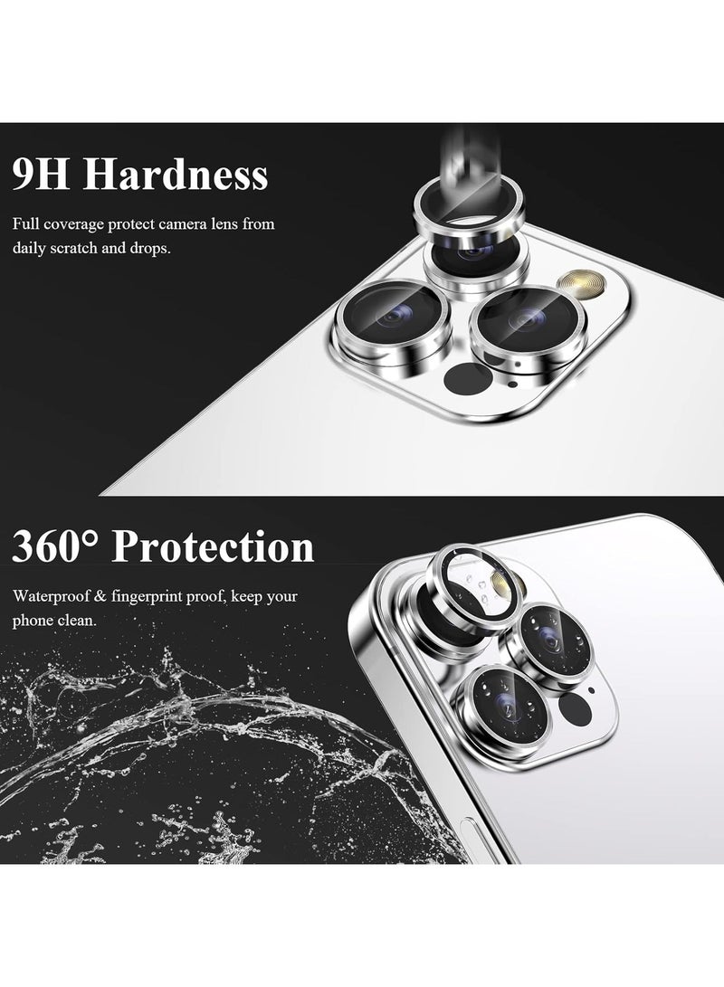 واقي عدسة الكاميرا لملحقات آيفون 14 برو/14 برو ماكس، غطاء حماية للشاشة من الزجاج المقوى 9H مع حلقات معدنية فردية، مناسب للحافظات، مضاد للخدش (فضي) - Image 2
