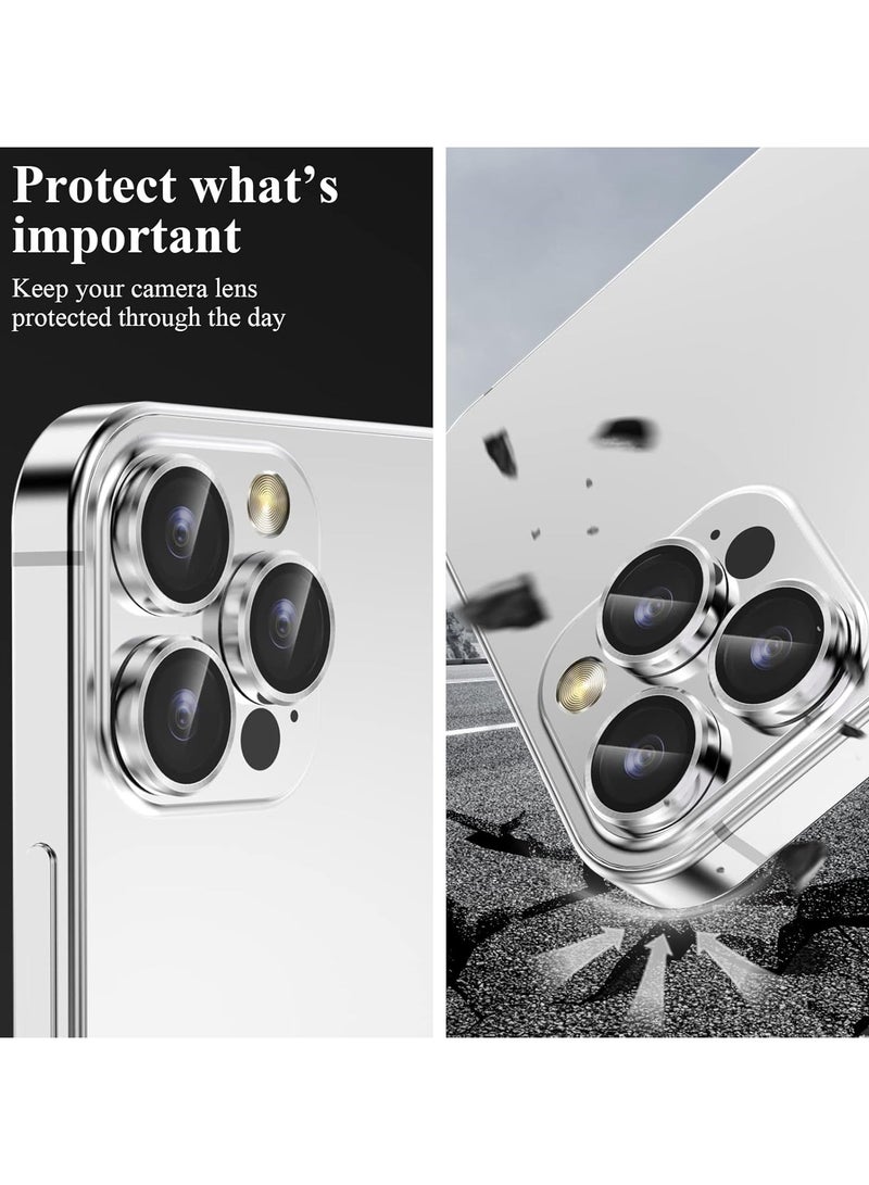 واقي عدسة الكاميرا لملحقات آيفون 14 برو/14 برو ماكس، غطاء حماية للشاشة من الزجاج المقوى 9H مع حلقات معدنية فردية، مناسب للحافظات، مضاد للخدش (فضي) - Image 4