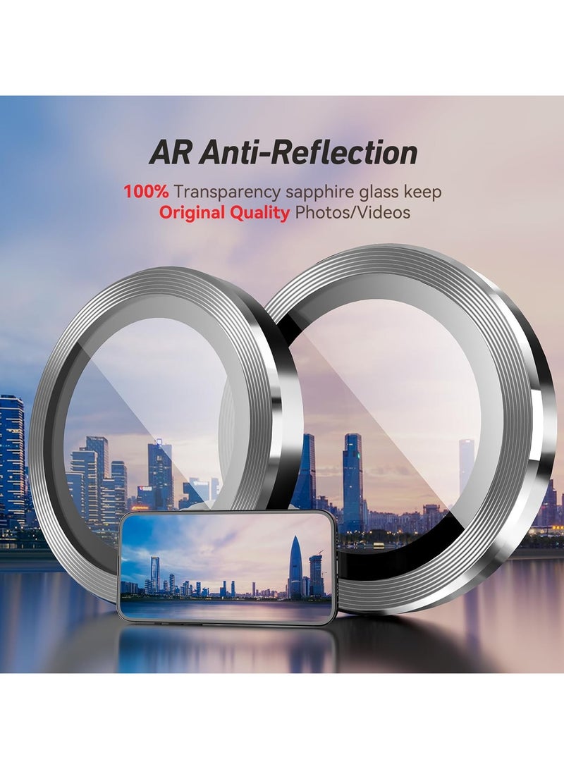 واقي عدسة الكاميرا لملحقات آيفون 14 برو/14 برو ماكس، غطاء حماية للشاشة من الزجاج المقوى 9H مع حلقات معدنية فردية، مناسب للحافظات، مضاد للخدش (فضي) - Image 5