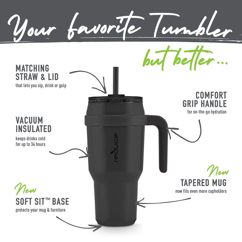REDUCE Cold1 40 oz Tumbler with Handle - Vacuum Insulated Stainless Steel Water Bottle for Home  Office or Car  Reusable Mug with Straw or Leakproof Flip Lid  Keeps Drinks Cold All Day- Matte Phantom - Image 3