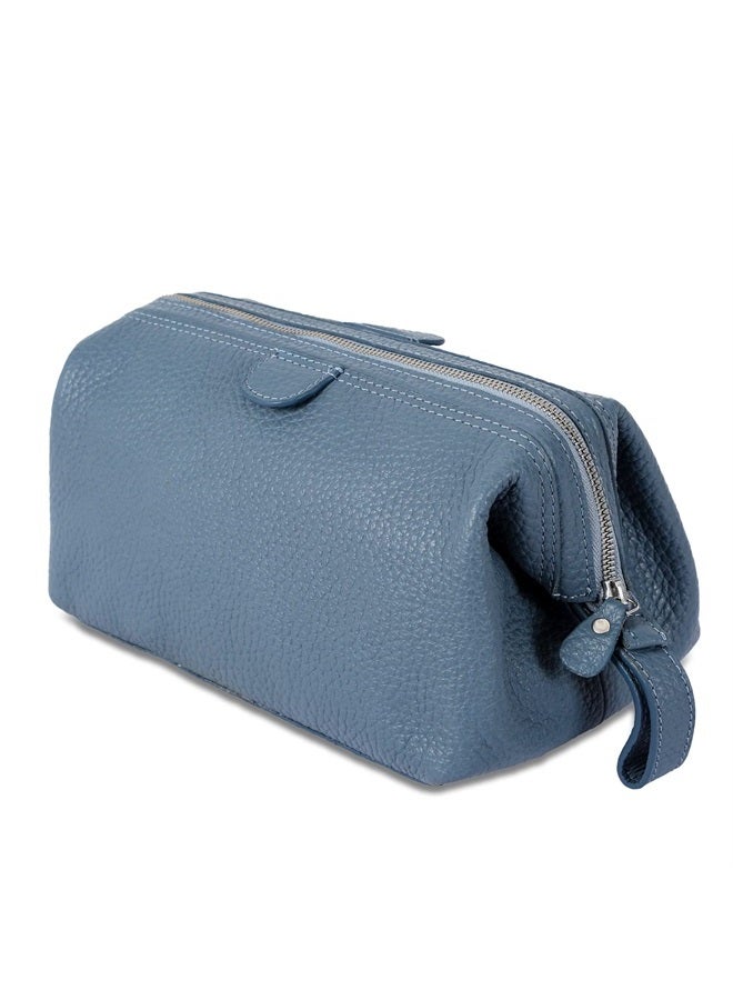 KomalC حقيبة أدوات تجميل جلدية فاخرة كبيرة للنساء والرجال، حقيبة سفر متعددة الاستخدامات (زرقاء) - Image 1