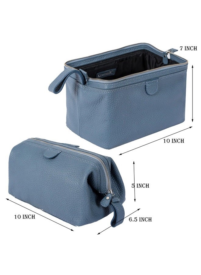 KomalC حقيبة أدوات تجميل جلدية فاخرة كبيرة للنساء والرجال، حقيبة سفر متعددة الاستخدامات (زرقاء) - Image 2