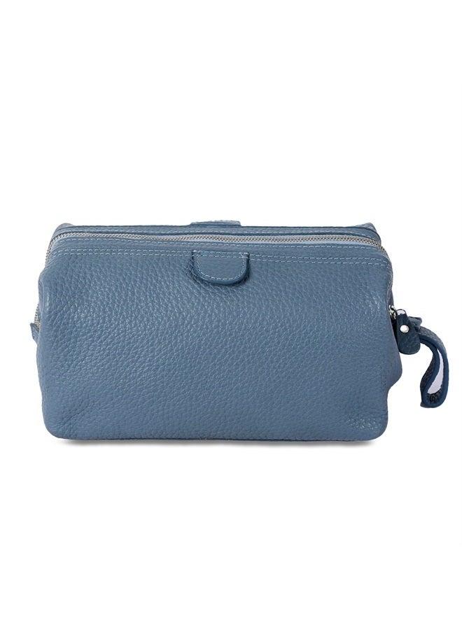 KomalC حقيبة أدوات تجميل جلدية فاخرة كبيرة للنساء والرجال، حقيبة سفر متعددة الاستخدامات (زرقاء) - Image 5