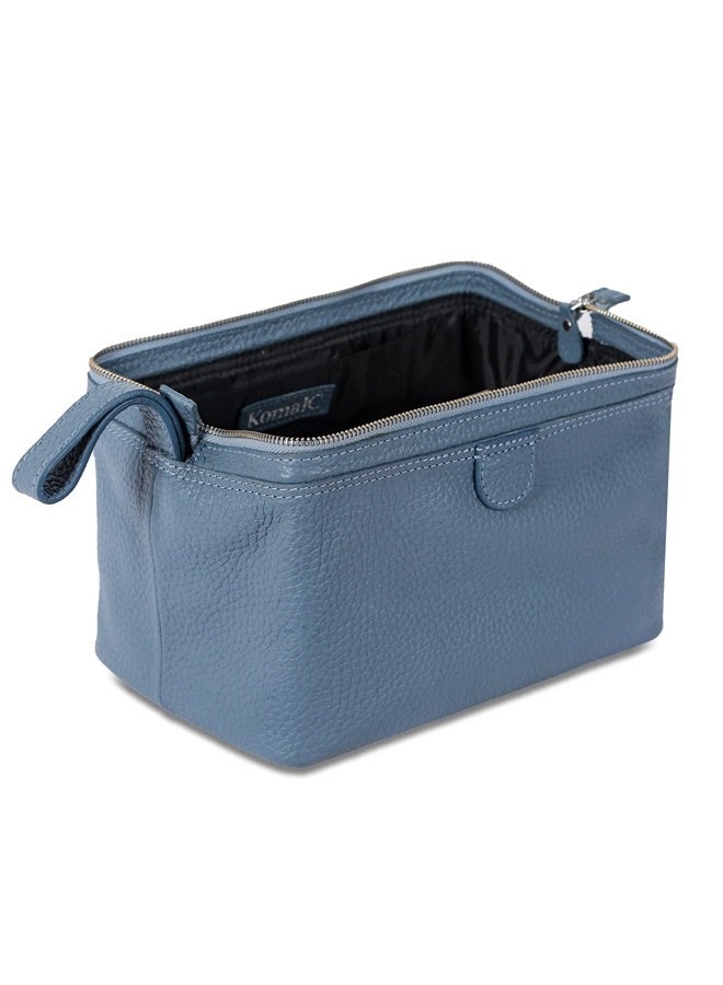 KomalC حقيبة أدوات تجميل جلدية فاخرة كبيرة للنساء والرجال، حقيبة سفر متعددة الاستخدامات (زرقاء) - Image 4