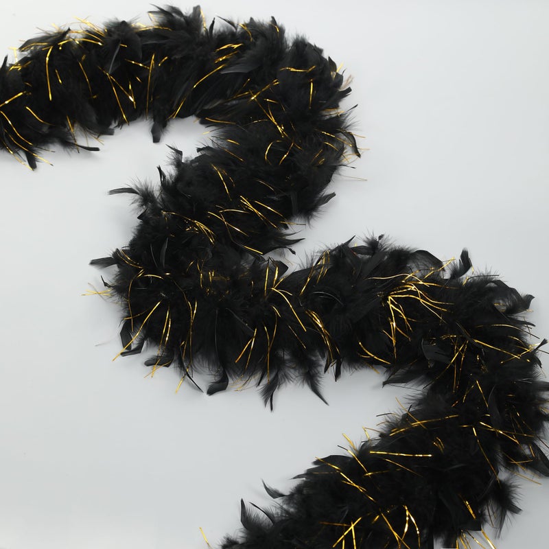 Larryhot Black with Gold Tinsel Boas - 80g 2 Yards Feather Boas for Party Bulk,Halloween,Wedding,Concert,Pet and Home Decoration(80g-Black Gold Tinsel) - Image 3