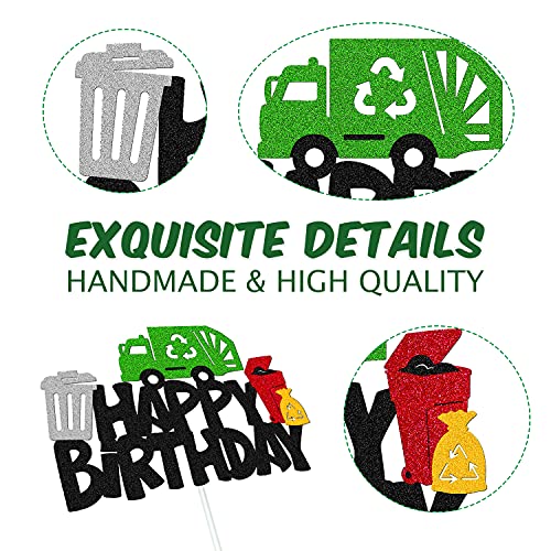 YOYMARR Garbage Truck Cake Topper Happy Birthday Sign Cake Decorations for Trash Green Recycling Truck Themed Bday Party Supplies - Image 5