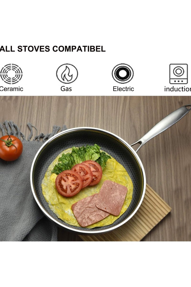 SYXUMLKLS مقلاة من الفولاذ المقاوم للصدأ مع غطاء 28 سم، مقلاة ووك بتقنية هجينة، مقالي غير لاصقة، مقلاة، خالية من PFOA (غسالة صحون/تحريض/غاز/كهرباء) - Image 3