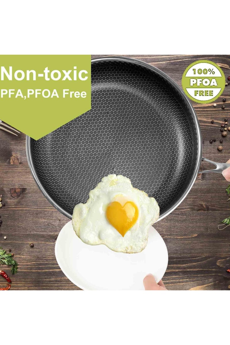 SYXUMLKLS مقلاة من الفولاذ المقاوم للصدأ مع غطاء 28 سم، مقلاة ووك بتقنية هجينة، مقالي غير لاصقة، مقلاة، خالية من PFOA (غسالة صحون/تحريض/غاز/كهرباء) - Image 4