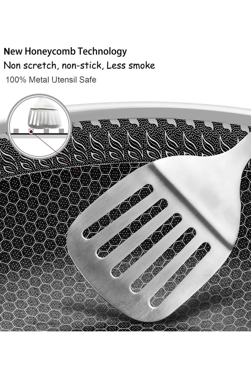 SYXUMLKLS مقلاة من الفولاذ المقاوم للصدأ مع غطاء 28 سم، مقلاة ووك بتقنية هجينة، مقالي غير لاصقة، مقلاة، خالية من PFOA (غسالة صحون/تحريض/غاز/كهرباء) - Image 5