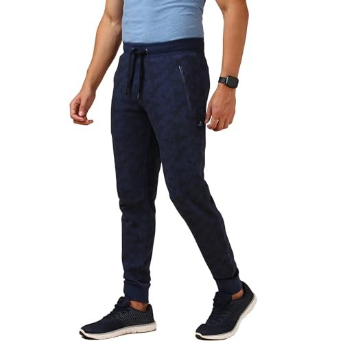 Van Heusen Men Superior Performance Trackpant - Cotton Rich - Zipper Pocket,Ribbed Hems, Elasticized Waistband_Blue Melange AOP_M - Image 4