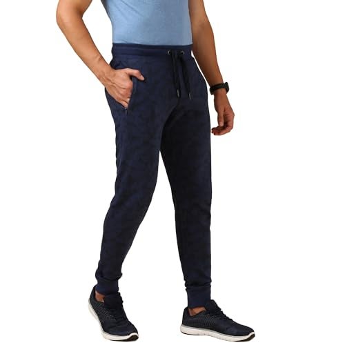 Van Heusen Men Superior Performance Trackpant - Cotton Rich - Zipper Pocket,Ribbed Hems, Elasticized Waistband_Blue Melange AOP_M - Image 5