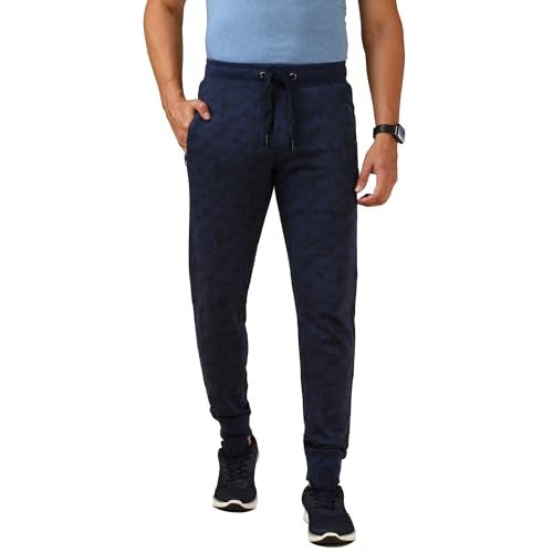 Van Heusen Men Superior Performance Trackpant - Cotton Rich - Zipper Pocket,Ribbed Hems, Elasticized Waistband_Blue Melange AOP_M - Image 1