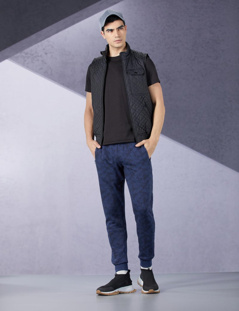Van Heusen Men Superior Performance Trackpant - Cotton Rich - Zipper Pocket,Ribbed Hems, Elasticized Waistband_Blue Melange AOP_M - Image 2