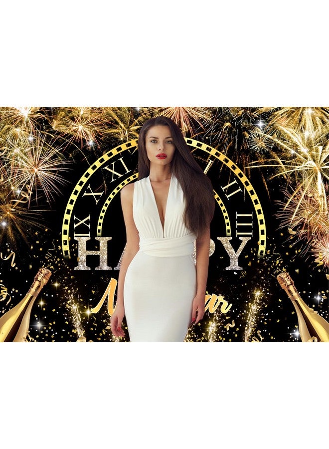 LYCGS 8X6 قدم 2024 خلفية رأس السنة الجديدة سعيدة باللونين الأسود والذهبي خلفية رأس السنة الألعاب النارية خلفيات رأس السنة للتصوير لزينة حفلة ليلة رأس السنة لافتة X178 - Image 2