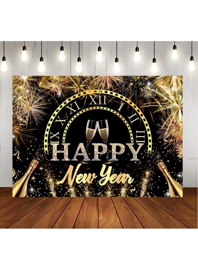 LYCGS 8X6 قدم 2024 خلفية رأس السنة الجديدة سعيدة باللونين الأسود والذهبي خلفية رأس السنة الألعاب النارية خلفيات رأس السنة للتصوير لزينة حفلة ليلة رأس السنة لافتة X178 - Image 3