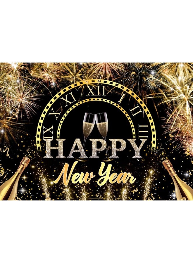 LYCGS 8X6 قدم 2024 خلفية رأس السنة الجديدة سعيدة باللونين الأسود والذهبي خلفية رأس السنة الألعاب النارية خلفيات رأس السنة للتصوير لزينة حفلة ليلة رأس السنة لافتة X178 - Image 1