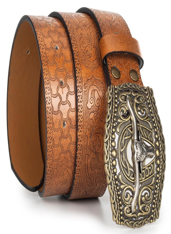 Vikodah Men Women-Western-Cowboy-Leather-Belts - Longhorn Bull Pattern Buckle Belt Floral Engraved Buckle Belt for Jeans - Image 5