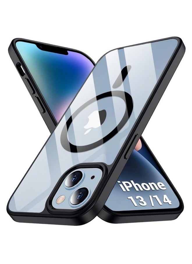 ذا جيفت كارت جراب خلفي فائق الهجين من TheGiftKart لهاتف iPhone 13 / iPhone 14 متوافق مع MagSafe | حماية الكاميرا | جراب خلفي شفاف شفاف للغاية لهاتف iPhone 13 / iPhone 14 (PC & TPU، ممتص صدمات أسود)  - Image 1
