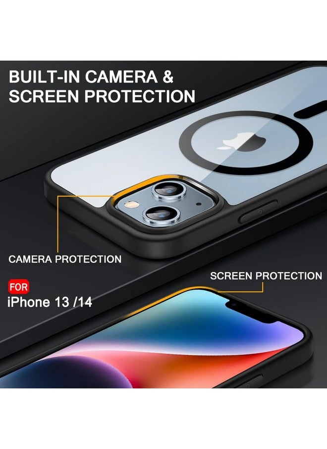 ذا جيفت كارت جراب خلفي فائق الهجين من TheGiftKart لهاتف iPhone 13 / iPhone 14 متوافق مع MagSafe | حماية الكاميرا | جراب خلفي شفاف شفاف للغاية لهاتف iPhone 13 / iPhone 14 (PC & TPU، ممتص صدمات أسود)  - Image 3