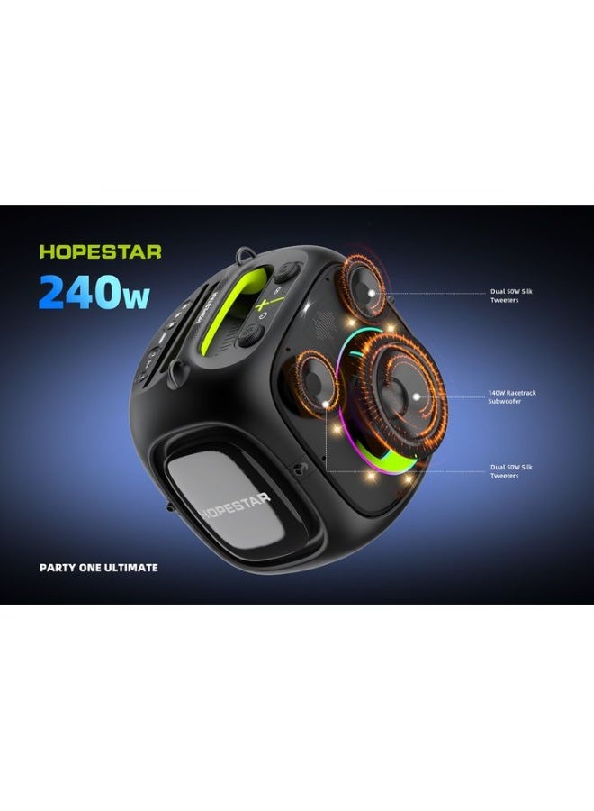 هوبستار مكبر صوت لاسلكي هوب ستار بارتي ون ألتيميت بقوة ٢٤٠ واط | مزود بميكروفونين لاسلكيين | إضاءة RGB | صوت جهير عميق | مكبر صوت محمول بتقنية البلوتوث للفعاليات الخارجية - Image 4