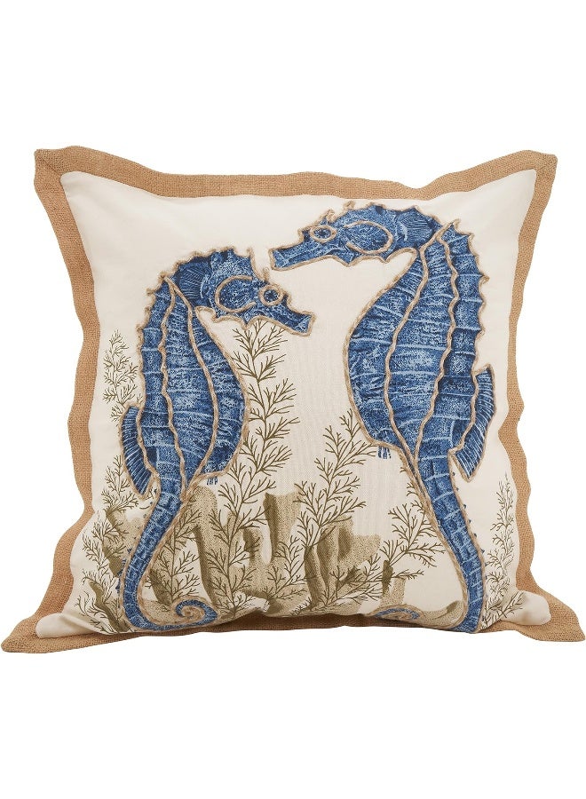 Saro Lifestyle SARO LIFESTYLE Neptunian Collection Cotton Throw Pillow 20 Seahorse  - Image 2
