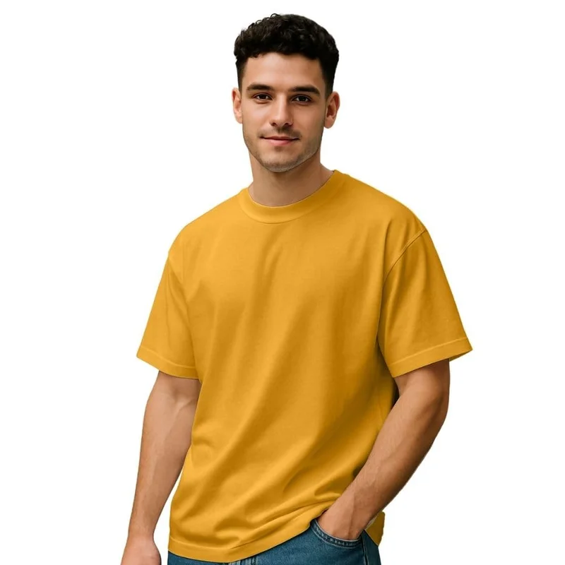 نوبيرو Men's Yellow Oversized Cotton T-Shirt