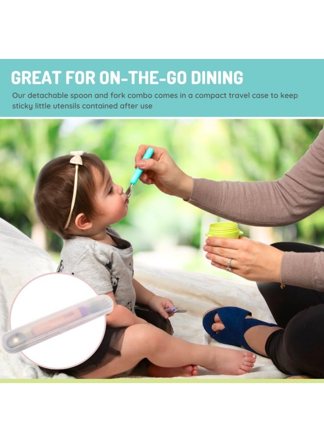 melii Spork On The Go - أدوات سفر للأطفال والرضع - شوكة وملعقة قابلة للفصل مع حقيبة حمل - وردي وأرجواني - Image 4