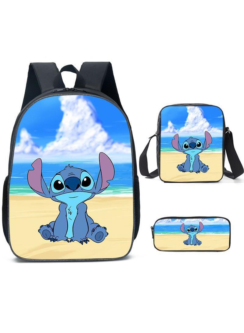 3 Pcs Anime Cartoon Stitch Backpack Set Schoolbag