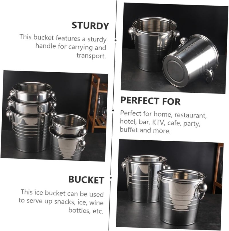 FAVOMOTO Stainless Steel Portable Ice Bucket 11l Large Capacity Wine Beer Cooler with Handle Thickened Rounded Top Bar Cooler for Parties and Outdoor Use - Image 3