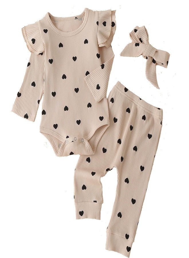 Fullfamous Infant Baby Girl Clothes Outfits,Fall Winter Romper Christmas Clothing Set 3-6 months Ecru Heart - Image 1