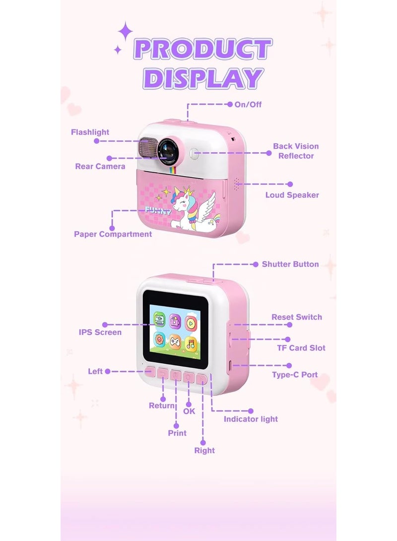 Generic Thermal Print Kids Camera | 1080P Video & Instant Selfie Printer | LED Flash & Wide-Angle Lens – Fun Gift for Boys & Girls  - Image 2