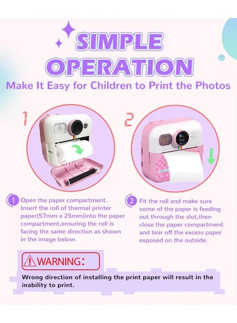 Generic Thermal Print Kids Camera | 1080P Video & Instant Selfie Printer | LED Flash & Wide-Angle Lens – Fun Gift for Boys & Girls  - Image 3