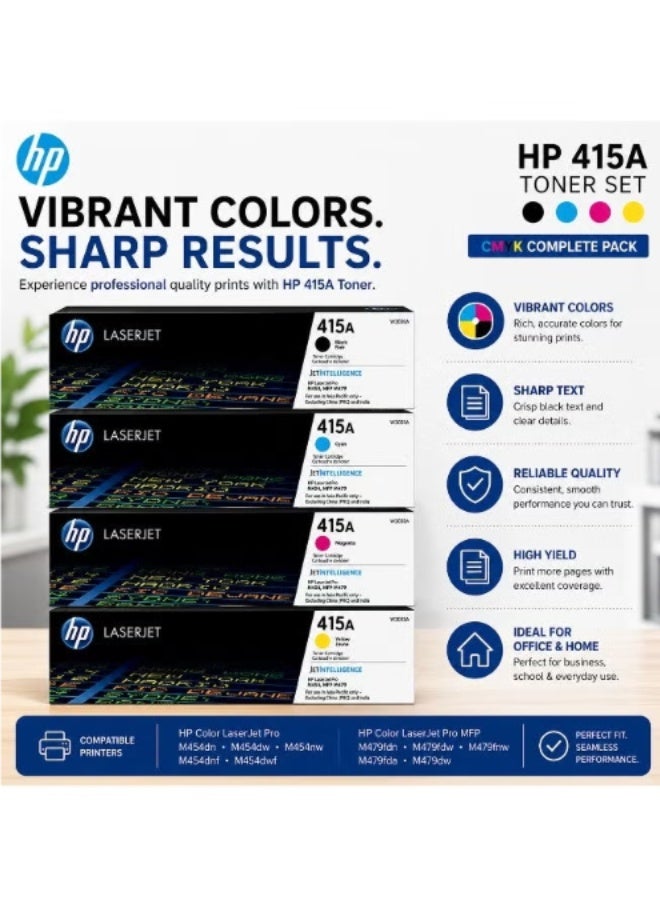 هيوليت باكارد مجموعة خراطيش حبر تونر HP 415A، عبوة من 4 (أسود، سماوي، أرجواني، أصفر) لسلسلة LaserJet Pro M454, MFP M479 - Image 3