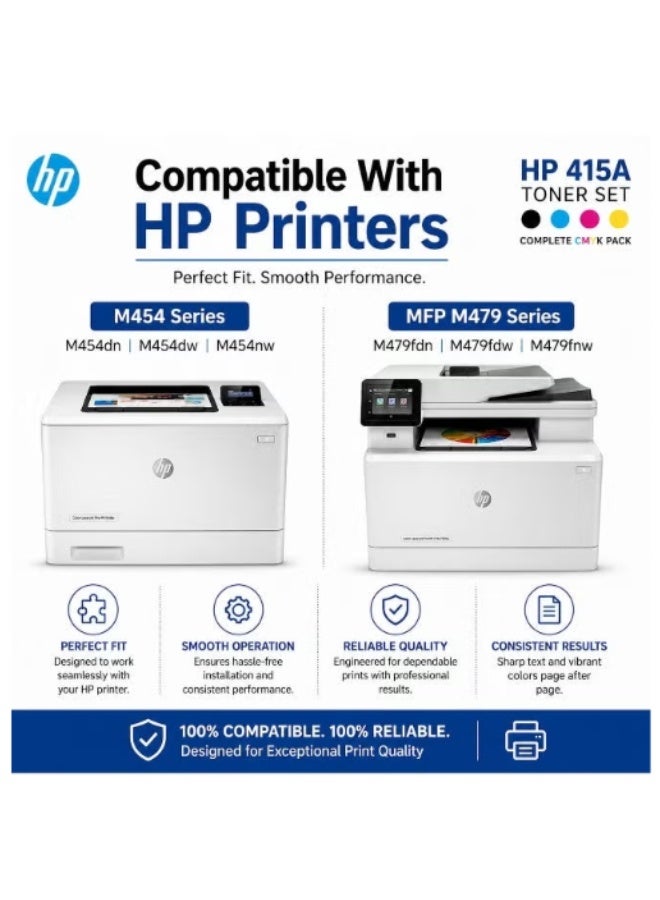 هيوليت باكارد مجموعة خراطيش حبر تونر HP 415A، عبوة من 4 (أسود، سماوي، أرجواني، أصفر) لسلسلة LaserJet Pro M454, MFP M479 - Image 2