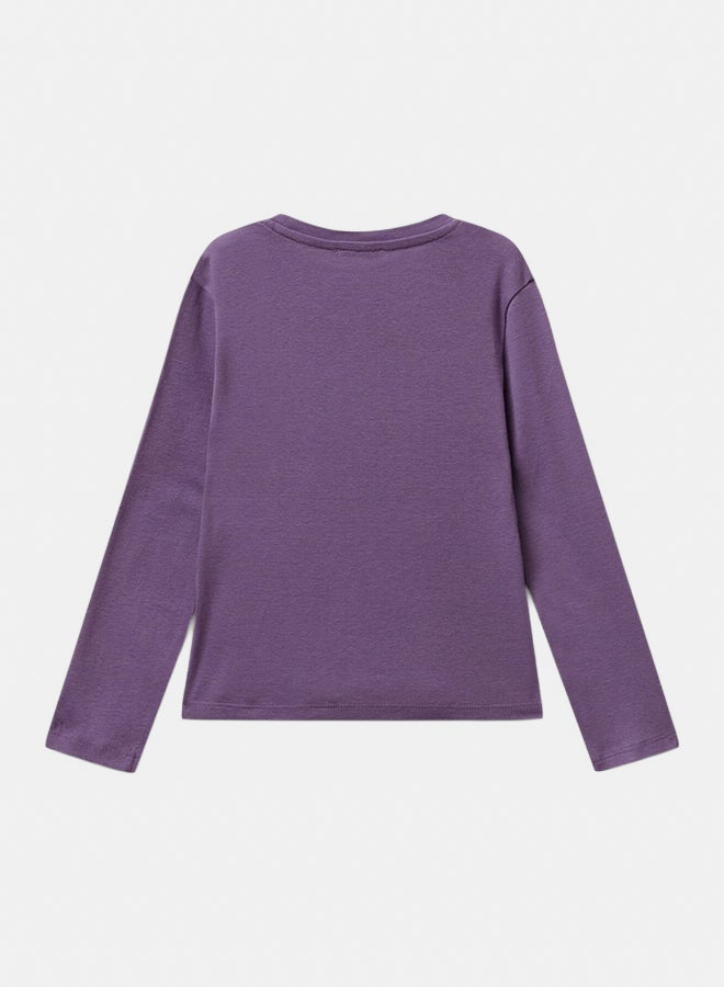 Benetton Girls Long sleeve cotton T-shirt with glittery logo - Image 3