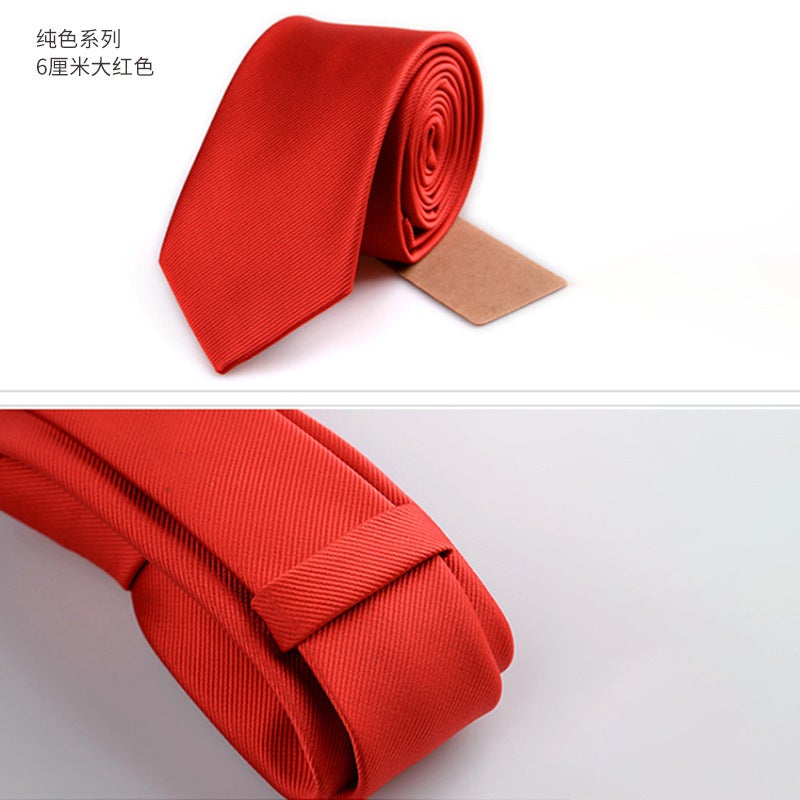 Korean Style Mens Black Silk Tie 6cm Big Red 