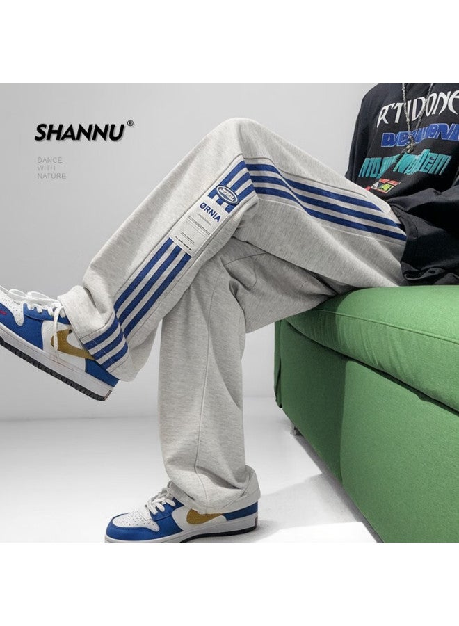 Shannu American-style Men's Pants, Autumn And Winter Fleece-lined Thick Casual Sports Straight-leg Trousers, Light Gray [fleece-lined], 4XL - Image 2