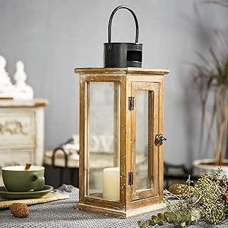 Sintosin Sintosin Solid Wooden Outdoor Lanterns Decorative 15", Wedding Hurricane Lantern for Table Centerpiece Front Porch  - Image 1