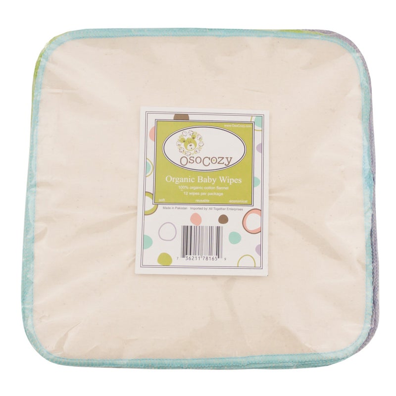 OsoCozy Organic Flannel Cloth Baby Wipes - Reusable & Washable Saves Money. 100% Unbleached Organic Cotton. Colorful Stitching. 9 x 9 Inches Each and 12 Per Package - Image 3