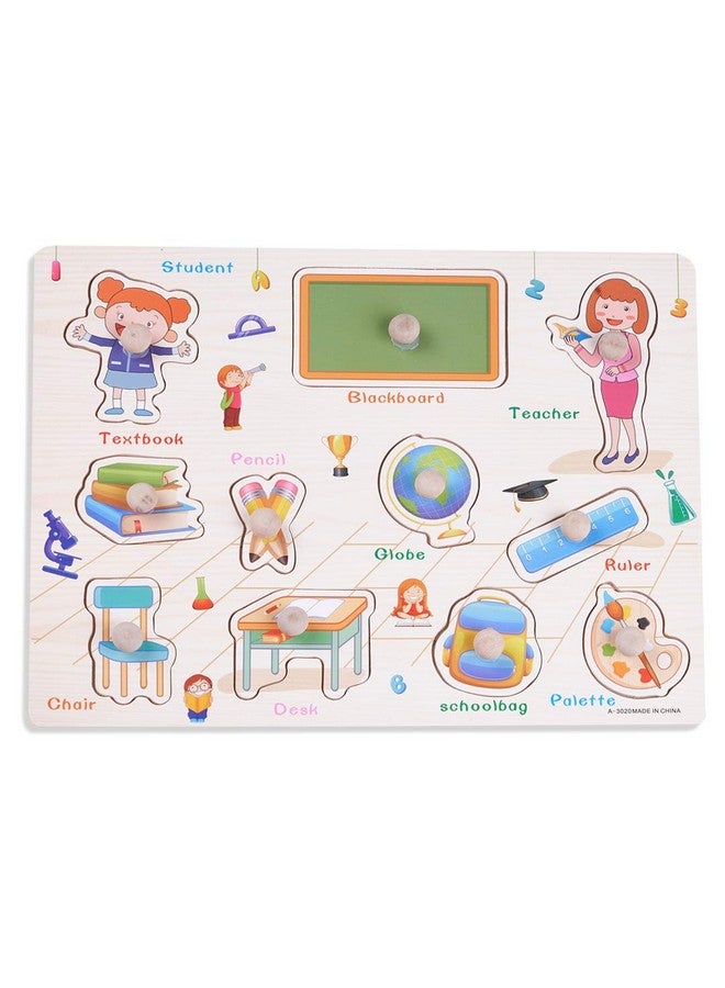 baybee wooden vehicles with picture educational board for kids with knob, early educational learning wooden puzzle board for kids, children boys & girls-Beige - Image 1