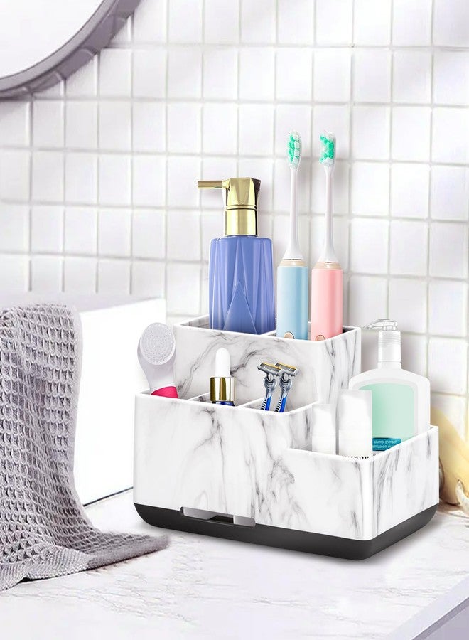 DoubleCare Detachable Toothbrush and Toothpaste Holder for Bathroom Countertop, Large Bathroom Organizer Storage Anti-Slip for Shower, Kitchen, Kids, Family, Multifunction Toothbrush Holders Marble Silver - Image 4